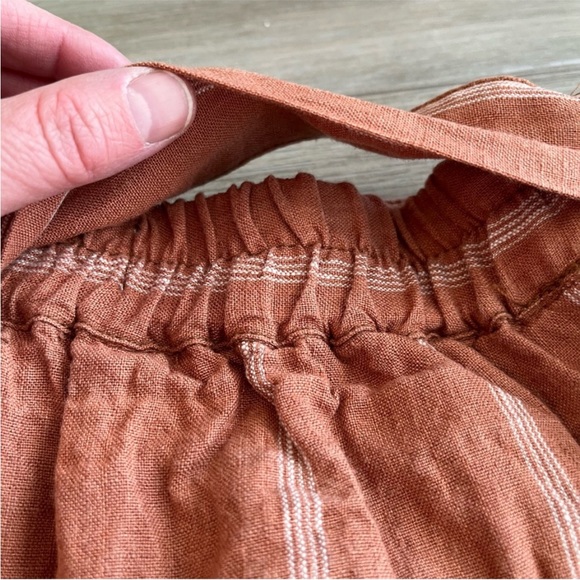 ANTHROPOLOGIE Cropped Wide Leg Linen Pant, Tie Front, Coral & White Stripe, M - Picture 10 of 11
